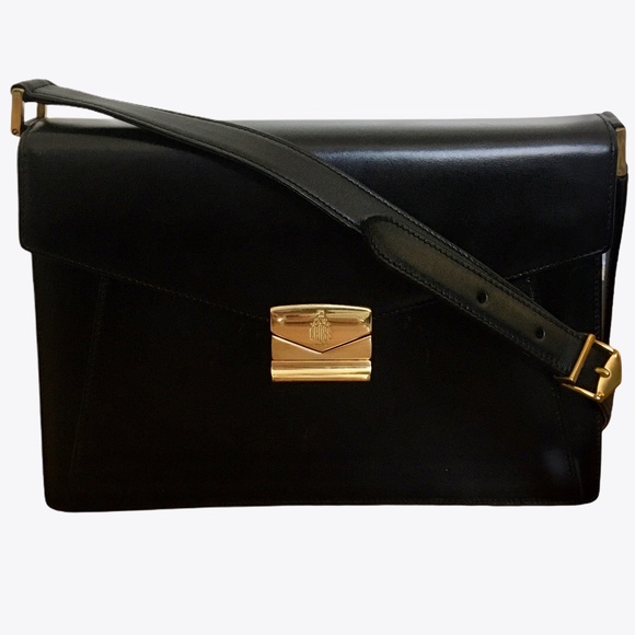 *hp* Vtg Mark Cross 1990s Black Leather Bag Purse - Picture 15 of 16